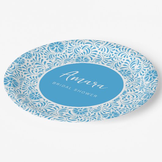 WIT EN BLAUW TALAVERA VRIJGEZELLENFEEST PAPIEREN BORDJE (Gekanteld)