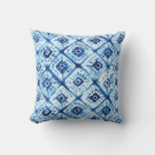 Wit en Blauw Tie Dye Patroon Kussen