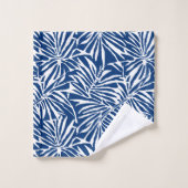 Wit en Blauw Tropisch Blad Herhalend Patroon Bad Handdoek (Wasdoekje)