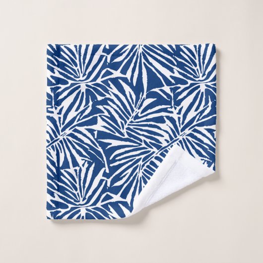 Wit en Blauw Tropisch Blad Herhalend Patroon Bad Handdoek (Wasdoekje)