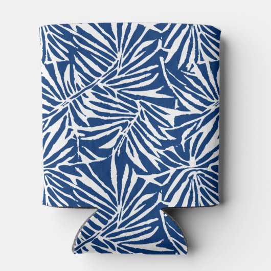 Wit en Blauw Tropisch Blad Herhalend Patroon Blikjeskoeler (Achterkant)