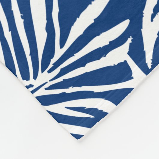 Wit en Blauw Tropisch Blad Herhalend Patroon Fleece Deken (Hoek)