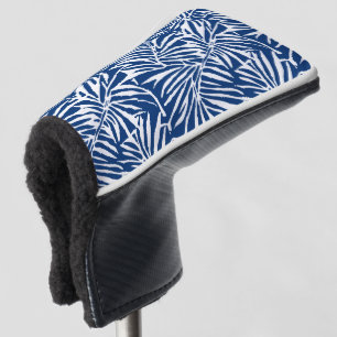 Wit en Blauw Tropisch Blad Herhalend Patroon Golfheadcover