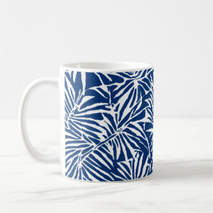 Wit en Blauw Tropisch Blad Herhalend Patroon Koffiemok