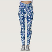 Wit en Blauw Tropisch Blad Herhalend Patroon Leggings (Voorkant)