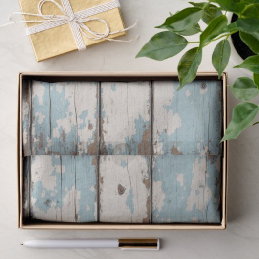 wit en blauw VERWEERD LOODS HOUTEN tissuepapier  (Geschenk)