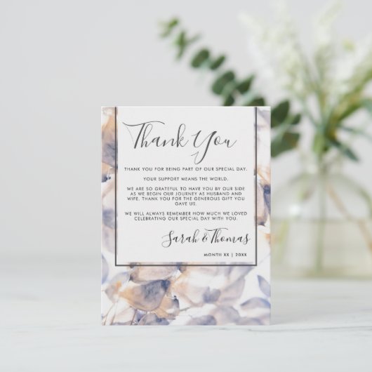 WIT EN BLAUWE PATELES FLORAAL ELEGANT DANK U KAART (Staand voorkant)