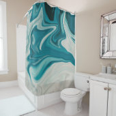 Wit en blauwgroen abstract schilderij douchegordijn (In situ)