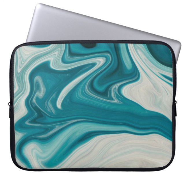 Wit en blauwgroen abstract schilderij laptop sleeve (Voorkant)