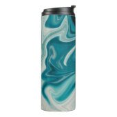 Wit en blauwgroen abstract schilderij thermosbeker (Gedraaid links)