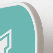 Wit en Blauwgroen Minimalistisch Modern Monogram Pickleball Paddle (Links Detail)