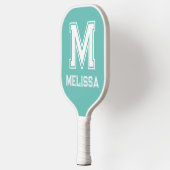 Wit en Blauwgroen Minimalistisch Modern Monogram Pickleball Paddle (Links)