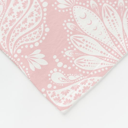 Wit en Bleek roze  bloemendamast Fleece Deken (Hoek)
