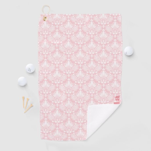 Wit en Bleek roze  bloemendamast Golfhanddoek (Insitu)