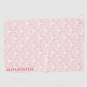 Wit en Bleek roze  bloemendamast Golfhanddoek (Horizontaal)