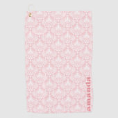 Wit en Bleek roze  bloemendamast Golfhanddoek (Voorkant)