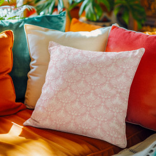 Wit en Bleek roze  bloemendamast Kussen