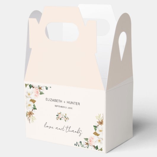 Wit en Blush Roze Magnolia Bloemen Bruiloft Bedankdoosjes (Geopend)
