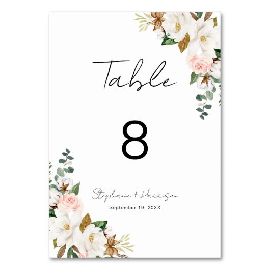 Wit en Blush Roze Magnolia Bloemen Bruiloft Kaart (Voorkant)