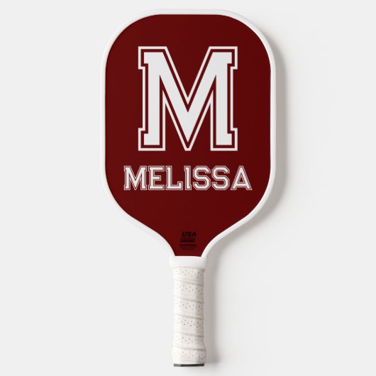Wit en Bourgondisch Minimalistisch Modern Monogram Pickleball Paddle (Voorkant)