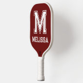 Wit en Bourgondisch Minimalistisch Modern Monogram Pickleball Paddle (Links)