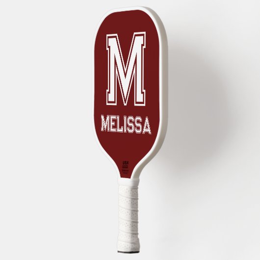 Wit en Bourgondisch Minimalistisch Modern Monogram Pickleball Paddle (Links)
