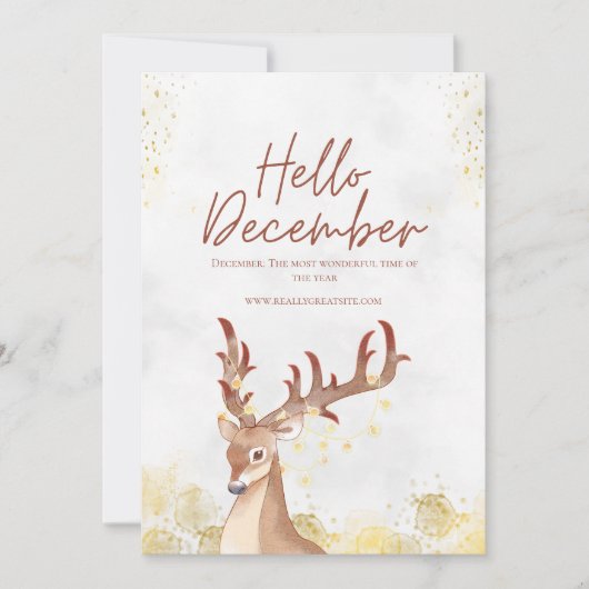 Wit en bruin aquarel Hallo december Feestdagenkaart (Voorkant)