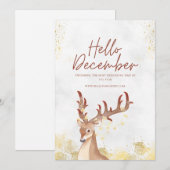 Wit en bruin aquarel Hallo december Feestdagenkaart (Voorkant / Achterkant)