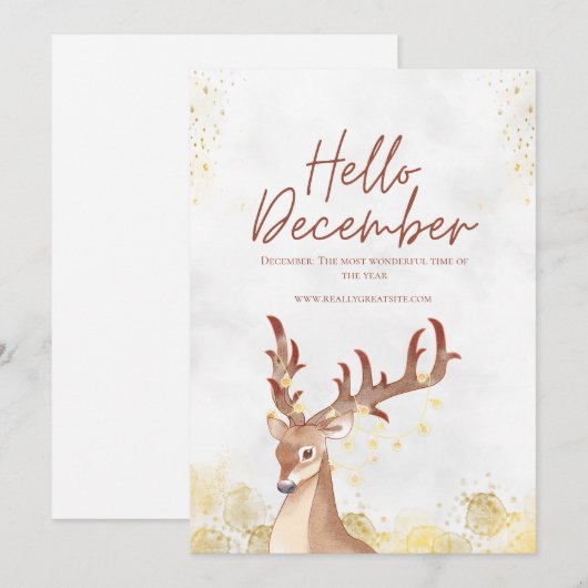 Wit en bruin aquarel Hallo december Feestdagenkaart (Voorkant / Achterkant)