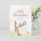 Wit en bruin aquarel Hallo december Feestdagenkaart (Staand voorkant)