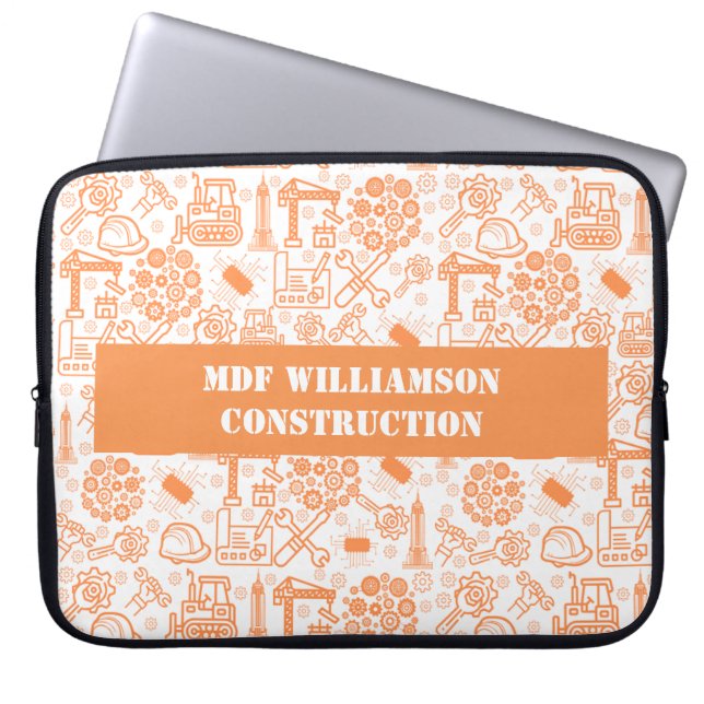 wit en bruin Architectural Blueprint Engineer Laptop Sleeve (Voorkant)