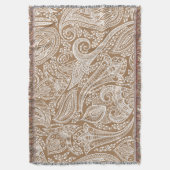 Wit en bruin  bloemige Paisley Deken (Voorkant Verticaal)