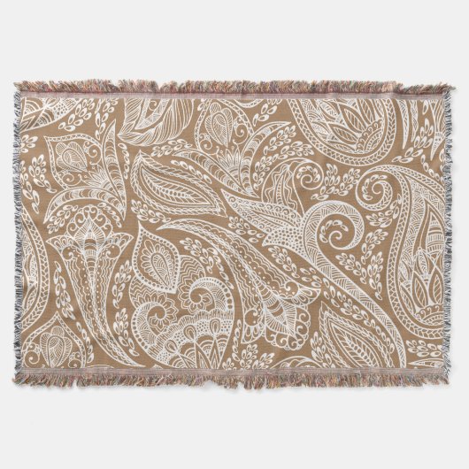 Wit en bruin  bloemige Paisley Deken (Voorkant)