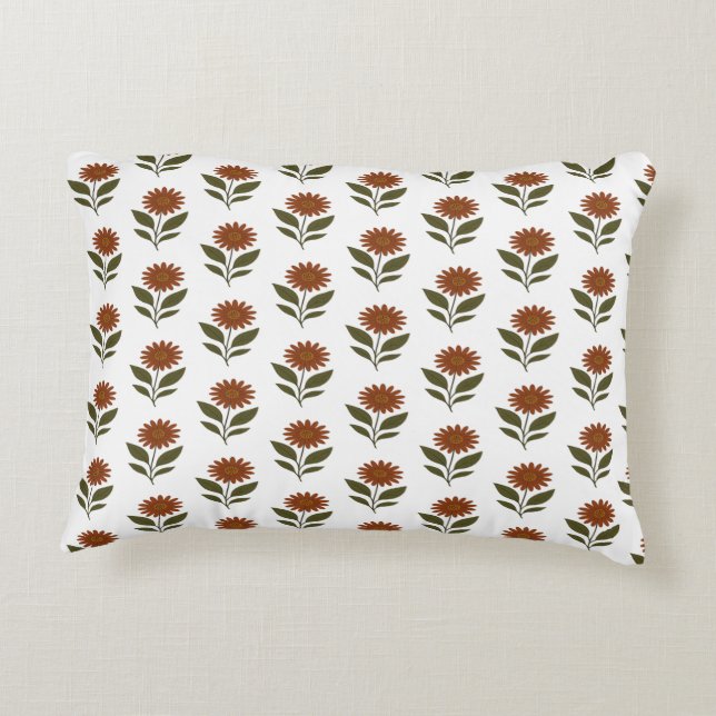 Wit en bruin bloemmotief Boho  Accent Kussen (Achterkant)