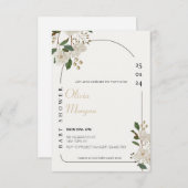 Wit en Bruin Eenvoudig Schattige Bloemen Baby show Kaart (Voorkant / Achterkant)