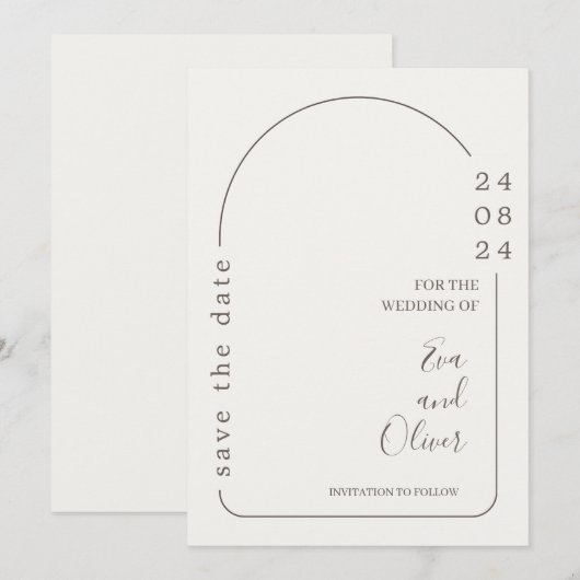 Wit en Bruin Eenvoudige Huwelijksuitnodiging Kaart (Voorkant / Achterkant)