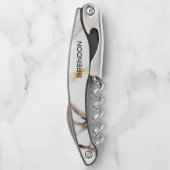 Wit en bruin marmeren textuur monogram kurkentrekker (Achterkant)