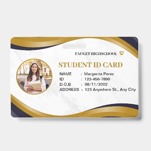 Wit en Bruin Modern Highschool ID Kaart Badge (Voorkant)