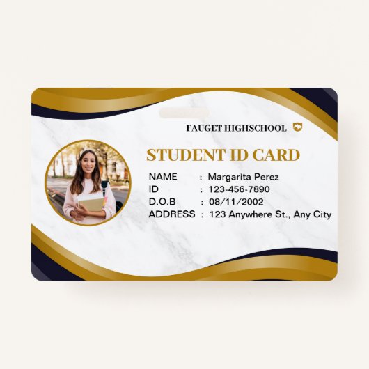 Wit en Bruin Modern Highschool ID Kaart Badge (Voorkant)