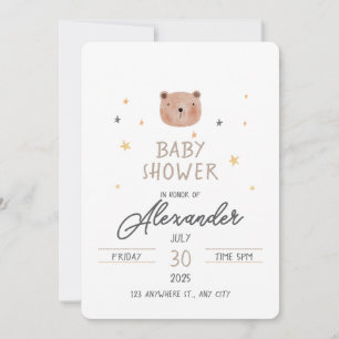 Wit en Bruin Waterverf Schattige Baby shower Kaart