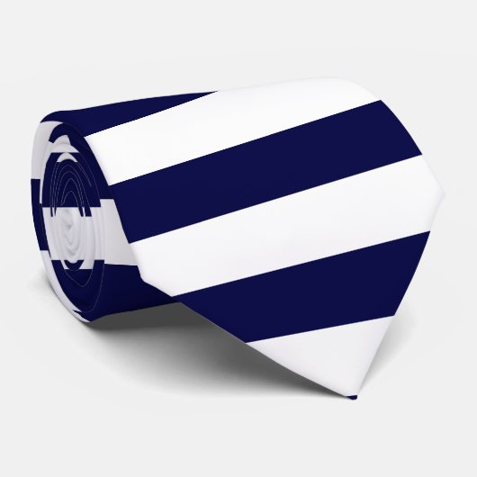 Wit en Donkerblauw Horizontaal-Gestreept Stropdas (Opgerold)