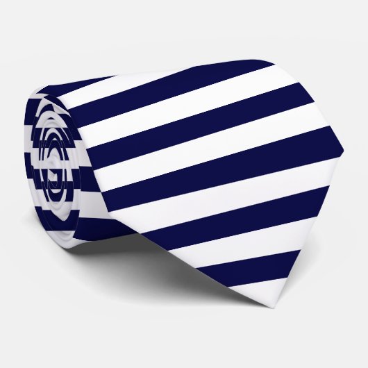 Wit en donkerblauw horizontaal gestreept Stropdas (Opgerold)