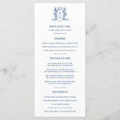Wit en donkerblauw kroonkam monogram bruiloft menu (Achterkant)