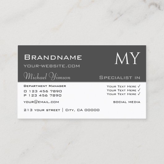 Wit en donkergrijs met professionele Initialen Visitekaartje (Achterkant)