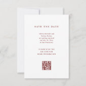 Wit en Donkerrood Tekst en Foto Huwelijk QR Code Save The Date (Achterkant)