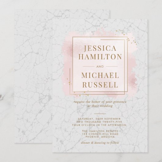 Wit en dubbelzinnig marmer Gold Lijst bruiloft Kaart (Voorkant / Achterkant)