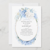 Wit en Dusty Blue Floral repetitie diner Kaart (Voorkant)