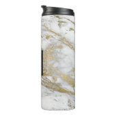 Wit en Faux Gold Marmer Elegant Monogram Thermosbeker (Geroteerd rechts)