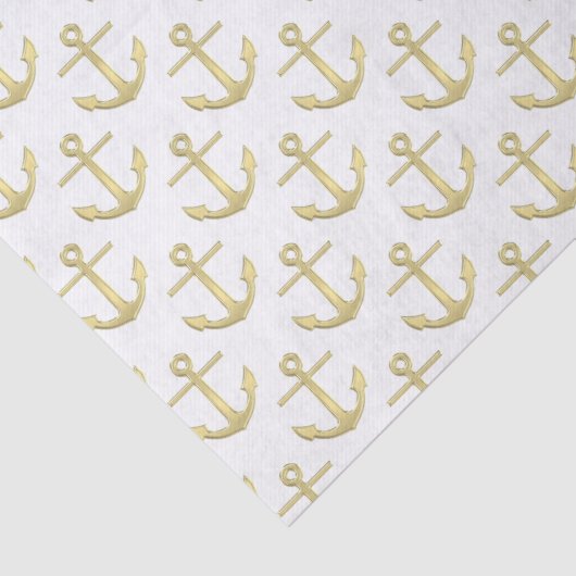Wit en Faux Goud Ankers Patroon Tissuepapier (Detail)