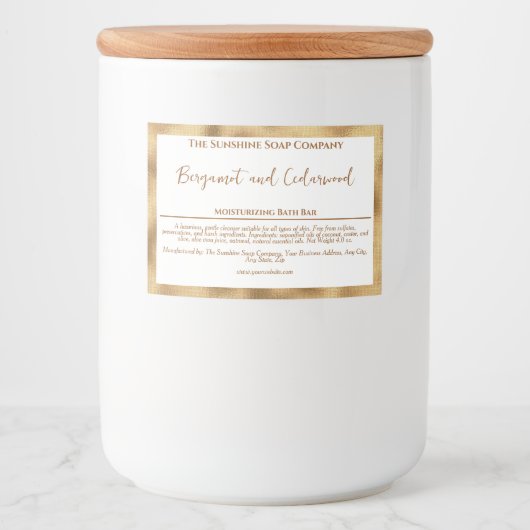 Wit en faux goud waterdicht zeepdoosetiket voedselcontainer etiket (Voorkant)